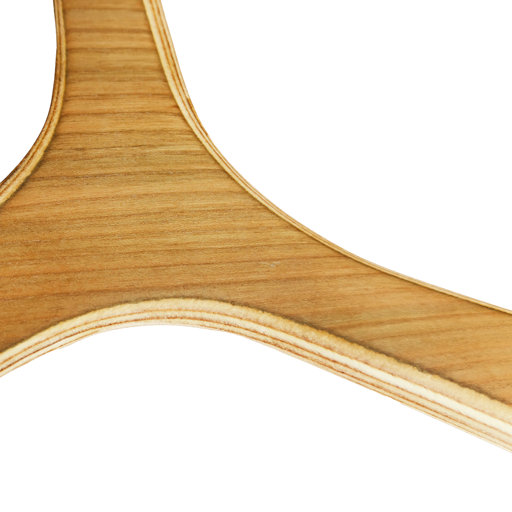Image of Cloud-Catcher Boomerang Close-Up shot laminated plywood curve with natural wood grain
