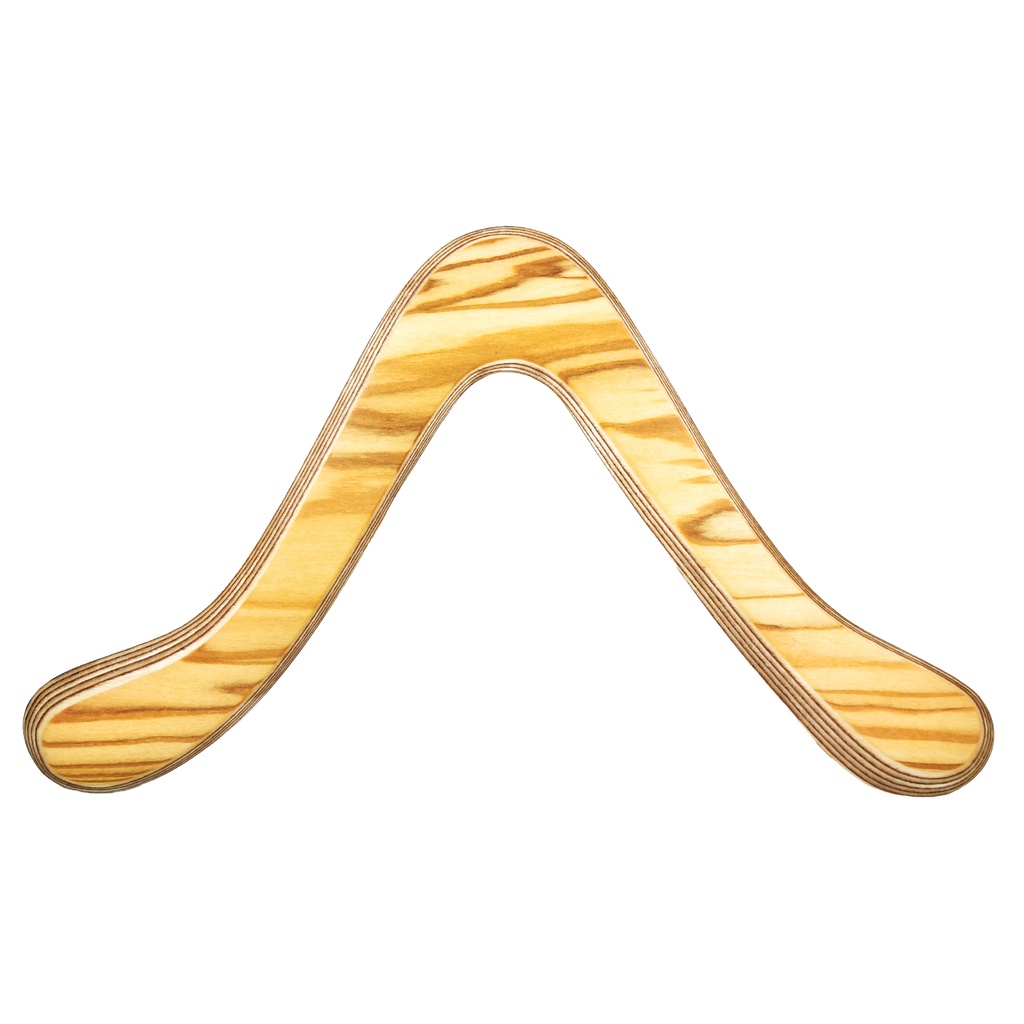 Image of Moilanen Arc  Boomerang Straight-on shot , V-shaped boomerang in honey-colored ash wood with smooth finish