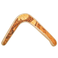 Image of Majestro Boomerang straight-on with Wide-angle olive wood displaying natural swirl patterns and laminated birch edges