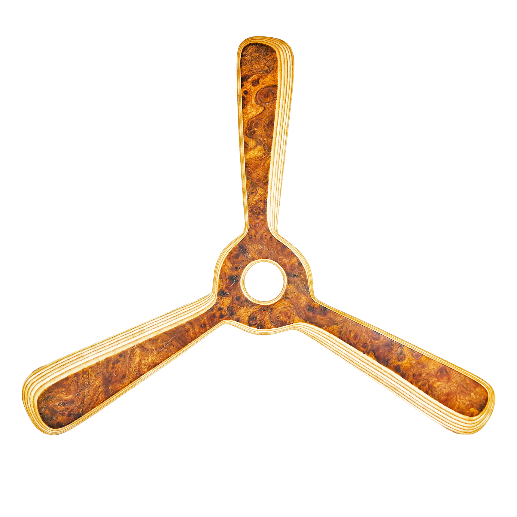 Image of Navigator boomerang straight-on shot with amber tones and distinctive eye patterns