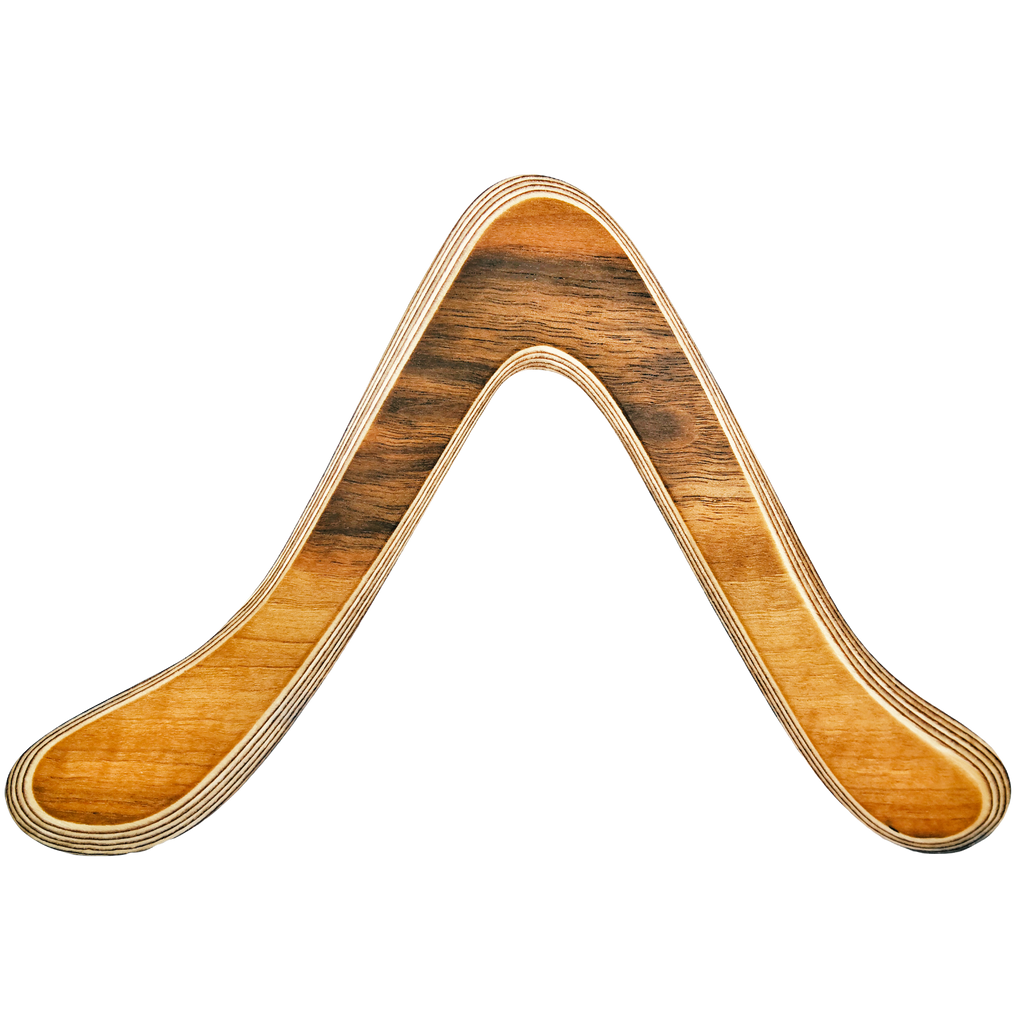 Image of Scout  Boomerang straight-on shot with inverted V-shape with distinctive black streaking and plywood edges