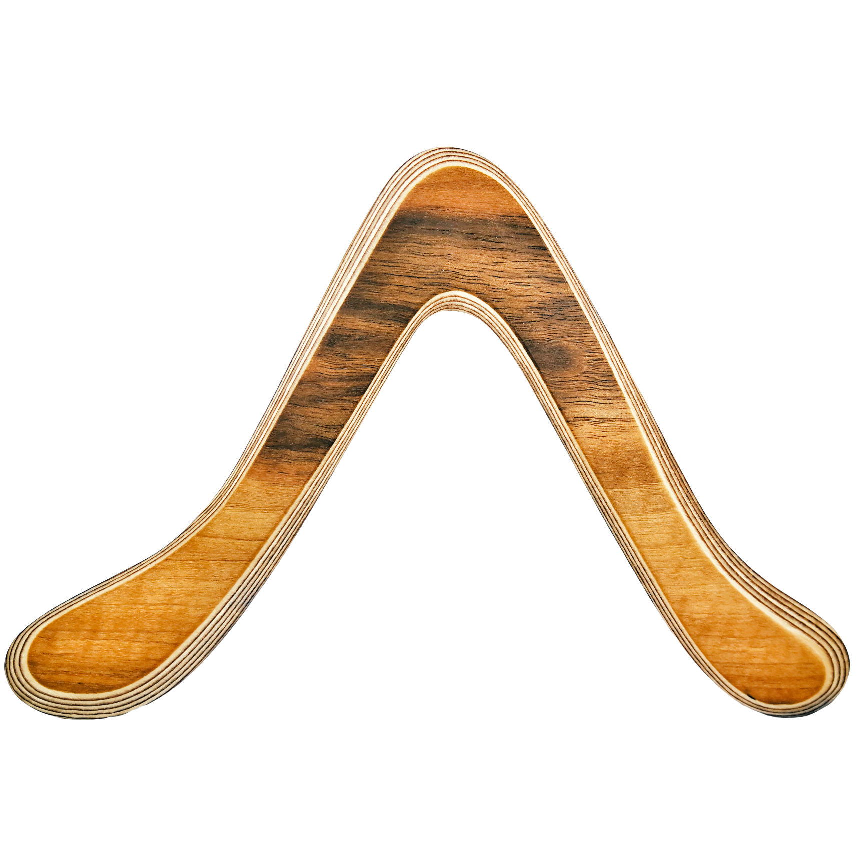 Image of Scout  Boomerang straight-on shot with inverted V-shape with distinctive black streaking and plywood edges