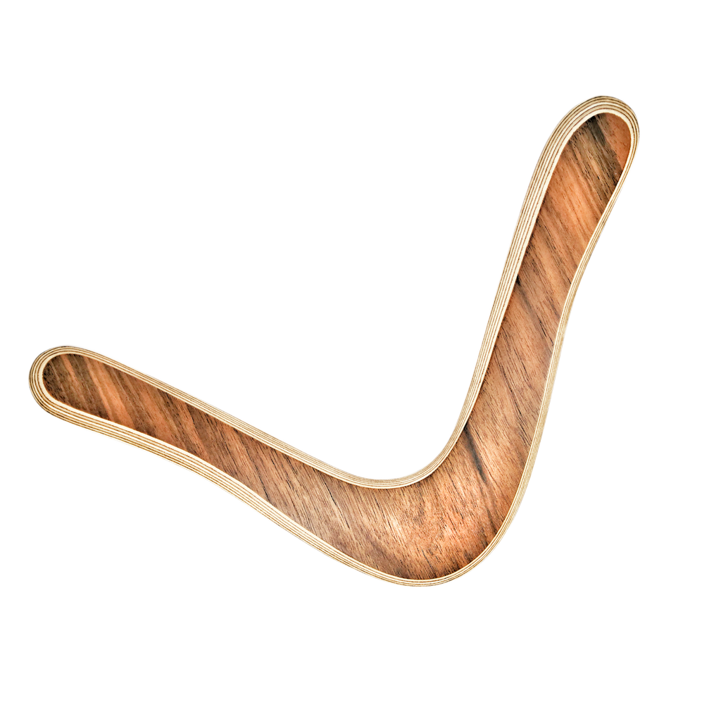 Image of Sky Scraper dynamic shot oak wood boomerang showing straight grain pattern and natural finish