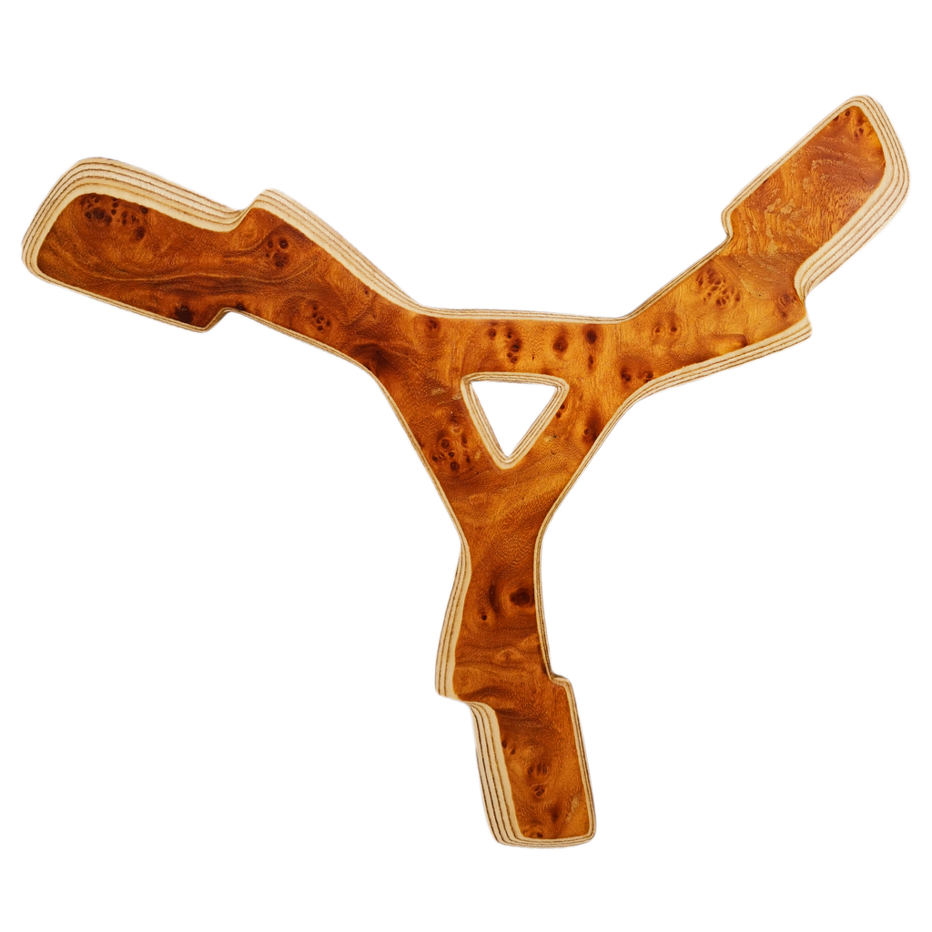Image of Zeus dynamic shot Karelian birch with handle extension featuring golden swirl patterns