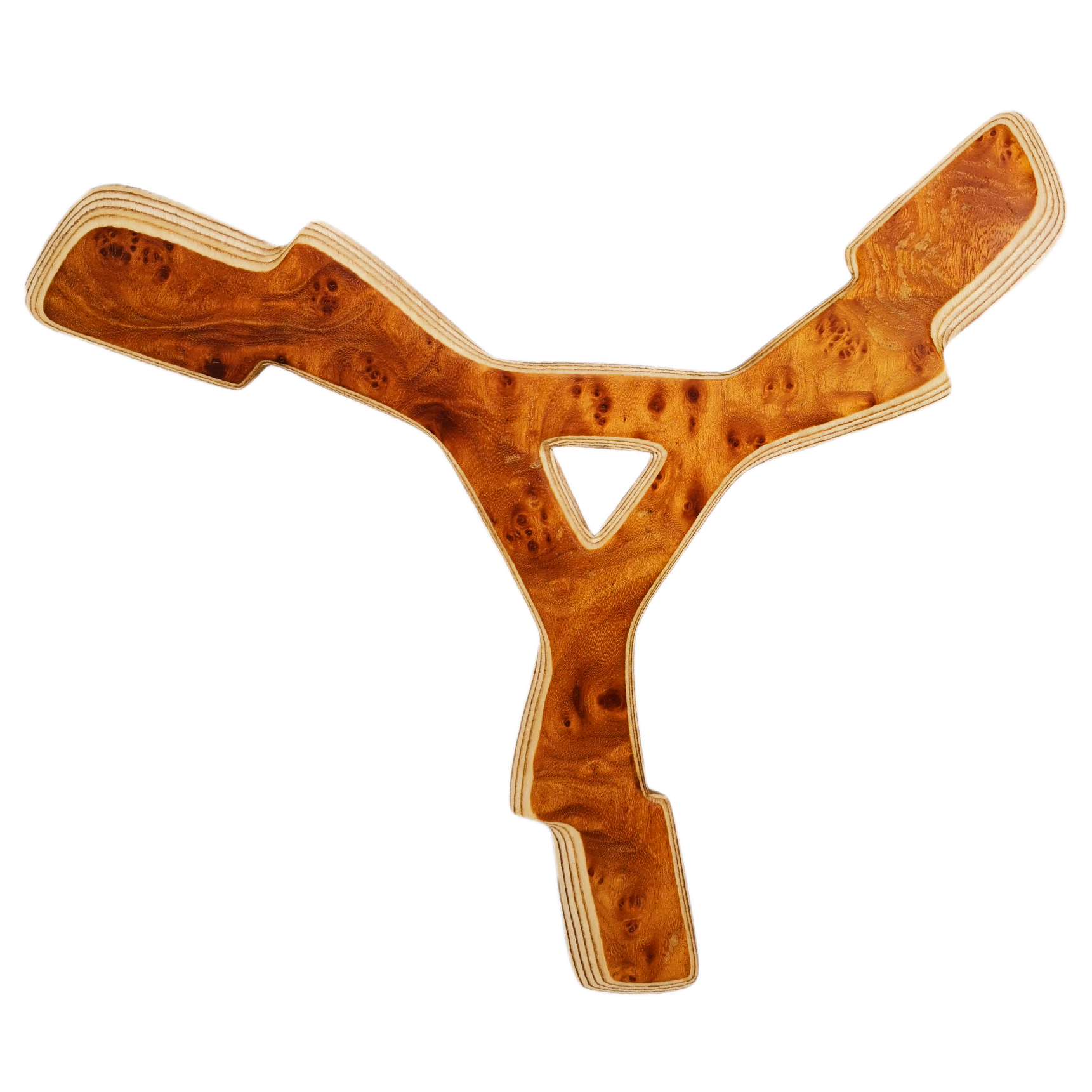 Image of Zeus dynamic shot Karelian birch with handle extension featuring golden swirl patterns